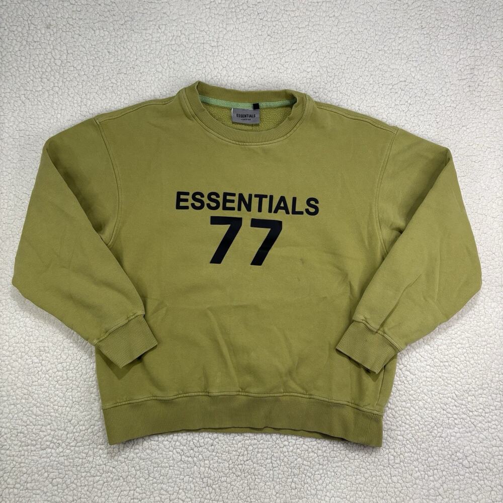 Essentials Fear Of God Sweatshirt Mens Medium 77 Green Pullover Crewneck Flaws